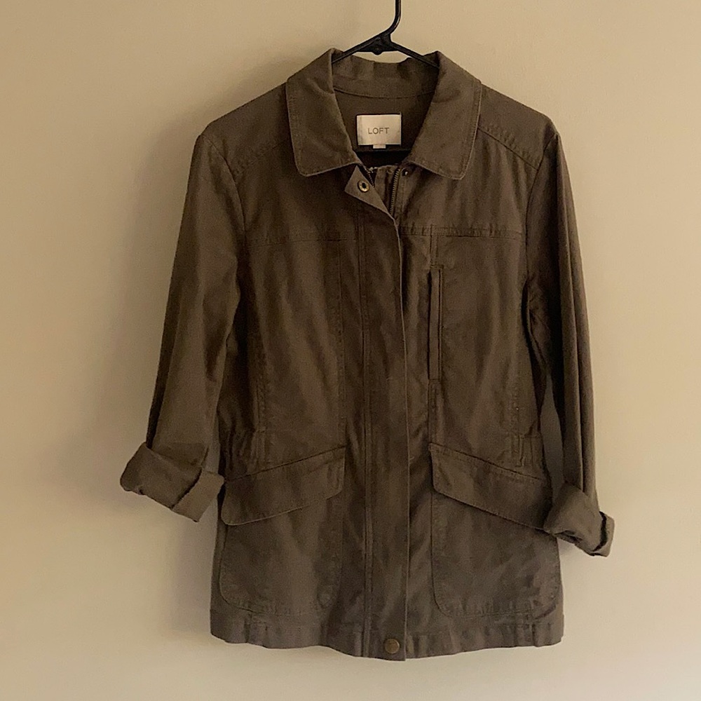 Olive green LOFT canvas jacket, size M Tall